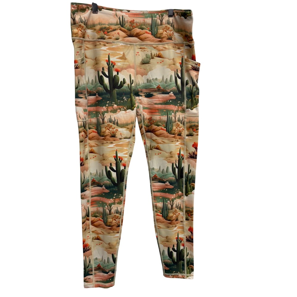 Constantly Varied Gear CVG Desert‎ Cactus Print Leggings XX-Large Pockets oasis
